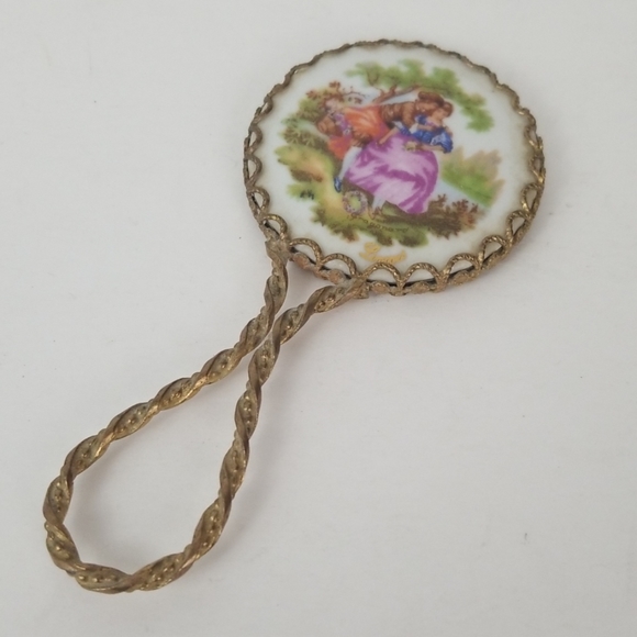 Limoges Other - Vtg Limoges Braided Couples Hand Held Purse Mirror